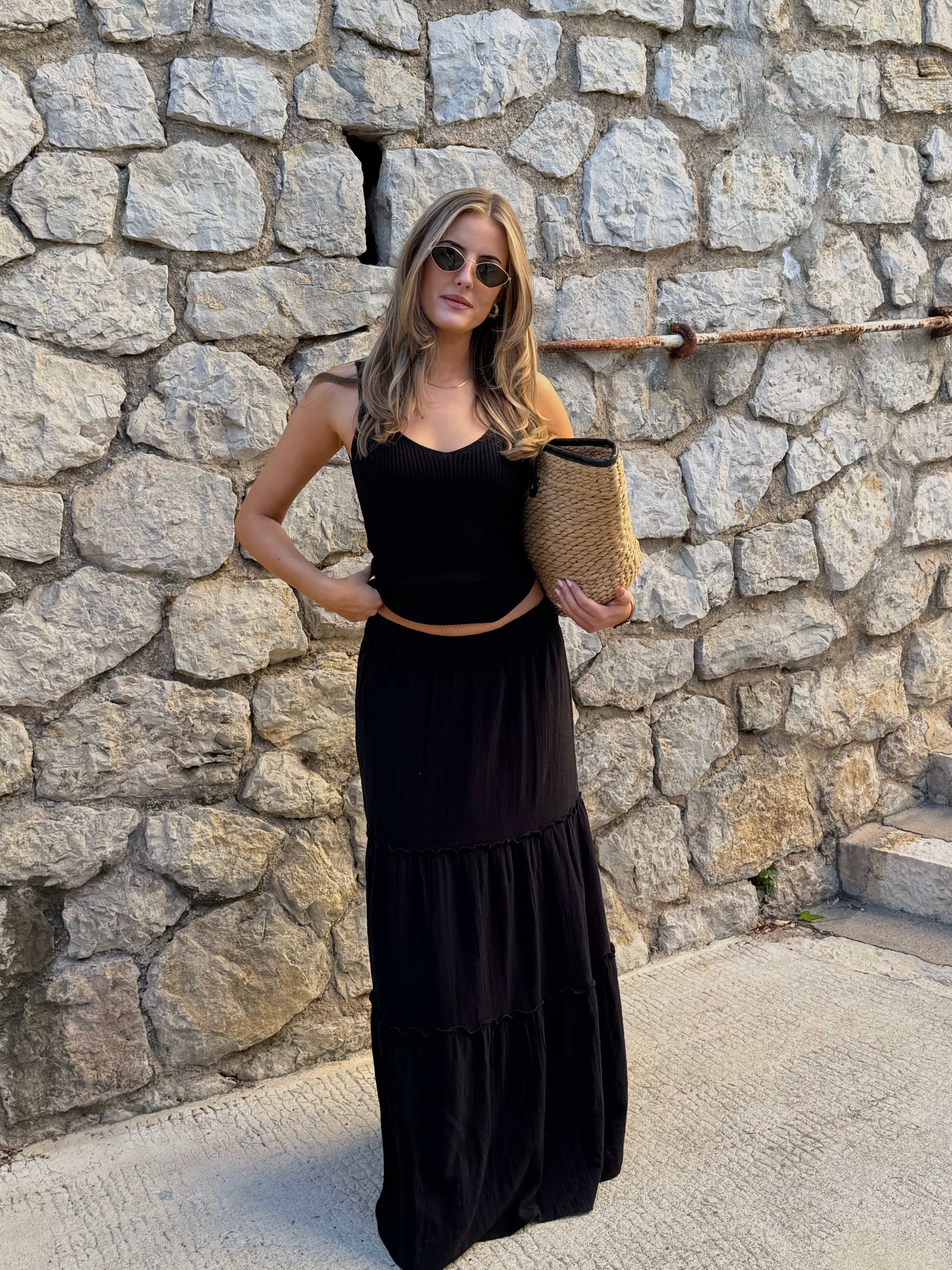 AWKEELEY Long Skirt - Black